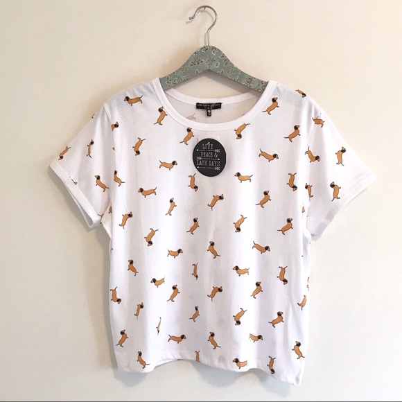 Love Peace & Lazy Days Tops - Dachshund Novelty Crop Tee